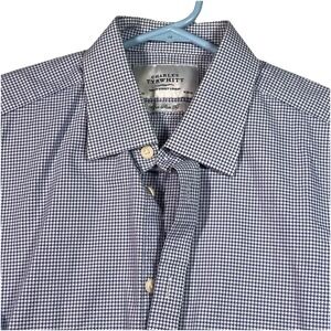 Charles Tyrwhitt Dress Shirt Men's 16 35 Blue Houndstooth‎ Extra Slim Fit EUC